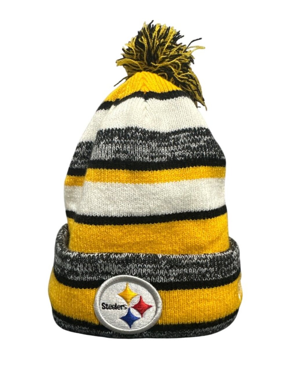 Pittsburgh Steelers Youth New Era Knit Beanie With Pom NFL Logo Black/Yellow/Whi